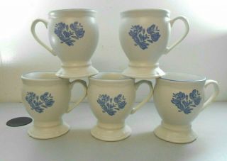 Pfaltzgraff Yorktowne Tea Coffee Pedestal Mug Blue Floral Stoneware Set Of 5