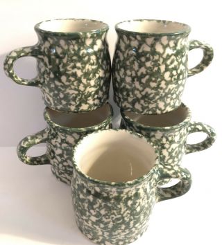 5 The Workshop Of Gerald E.  Henn Pottery Roseville Ohio Green Spongeware Mugs