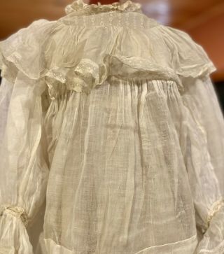 652 Antique Cotton Early Dress With Slip For Antique Or Early Doll 2