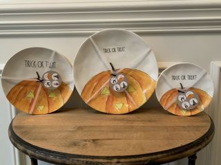 12pc Rae Dunn Halloween Dinner Salad Appetizer Pumpkin Owl Cat Melamine Plates