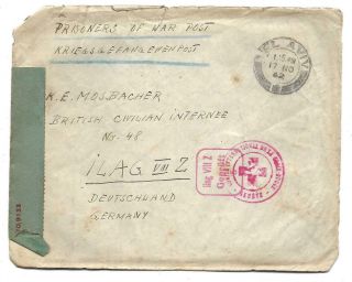 Letter Prisoner Of War Post 2wwr Germny 1942 Sent From Palestine Open By Censor