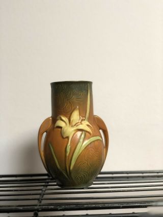 Vintage Roseville Zephyr Lily 6 1/4” Vase 120 - 6” Brown Green Glaze