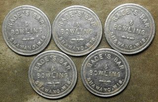 5 Shawano,  Wis. ,  Rade’s Bar & Bowling // Good For 15c In Trade.  Aluminum,  26mm,