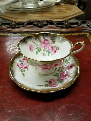 Gorgeous Vintage Royal Albert Teacup & Saucer Wide Mouth Rose Heavy Gold