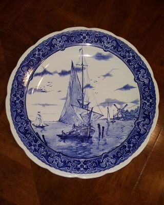 Vintage Blue Royal Sphinx Delfts 12 " Platter Charger Wall Plate Sailboat