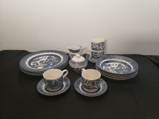 18 Pc Blue Willow Dinnerware Set (4 Place Settings, ) Churchill England