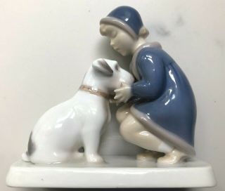 Vintage B&g Bing & Grondahl Porcelain Figurine Girl With Dog 2163 Denmark
