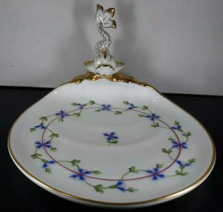 Good Vintage Herend Dophin Butter Dish Plate Hand Painted Hungry Blue Garland