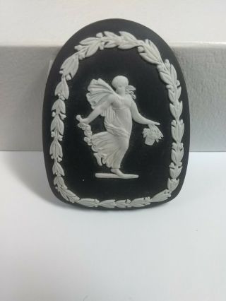 Wedgwood White On Black Jasperware Flower Girl With Leaf Border Medallion