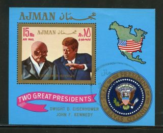 Ajman Two Great Presidents Eisenhower And John F.  Kennedy Souvenir Sheet