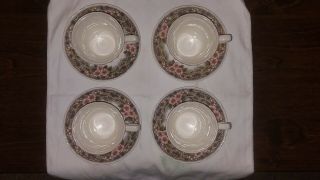 4 Myott Churchill Thanksgiving Turkey Tea Coffee Cups & Saucers Flowers Berries