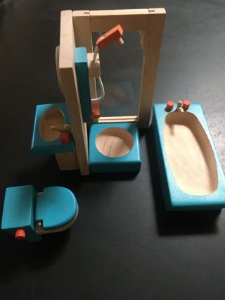 Plan Toys Dollhouse Neo Bathroom Furniture Group - 4 Piece Set