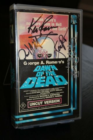 Dawn Of The Dead Signed Vhs Tape - 4 Cast Signatures - Jsa Certified - Uncut