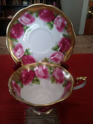 Vintage Royal Albert Bone China Old English Rose Heavy Gold Gilt Tea Cup Saucer