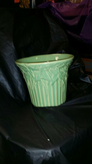 Mccoy Vintage Turquoise Blue - Green Leaves Planter Vase App 6 High X 8 Across Top