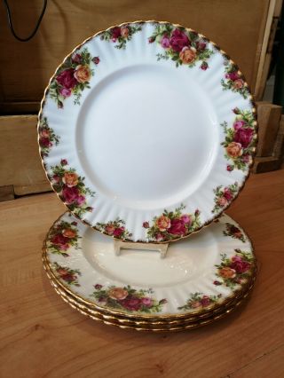 Set Of Four Royal Albert England Old Country Roses 10 1/2 " Dinner Plates - Exc.