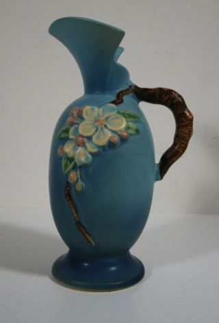 Vintage Roseville Pottery Apple Blossom Ewer,  Shape 316 - 8,  Blue