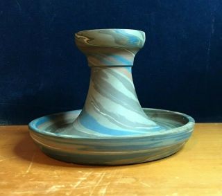 Niloak Pottery 1910 - 24 Mission Swirl Short Candle Holder Shape 105 Blue