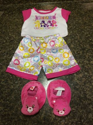 Build A Bear Workshop Care Bears Clothes 3 Pc Pajama/pjs & Slippers