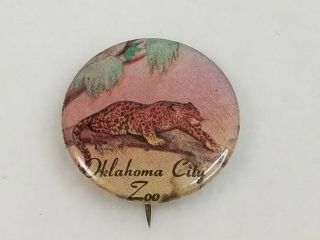 Vintage Oklahoma City Zoo Pin Back Button Cheetah On Limb 1 1/4 "