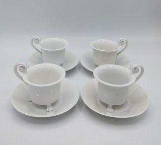 Vtg Set 8 Demitasse Porcelain Thomas Bavaria White Footed Tea Cups Saucer Plates