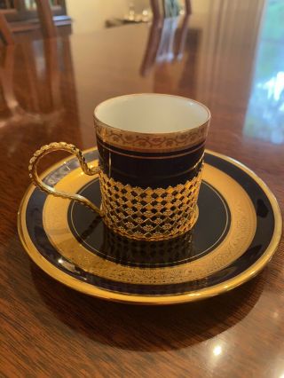 Vintage Limoges France Cobalt Blue & Gold Tea Cup And Saucer