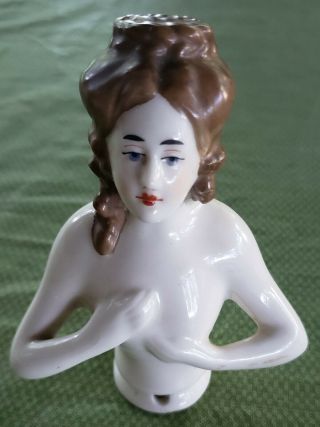 Antique Art Deco Vintage Half Doll Pin Cushion Lady Flapper Porcelain Figurine