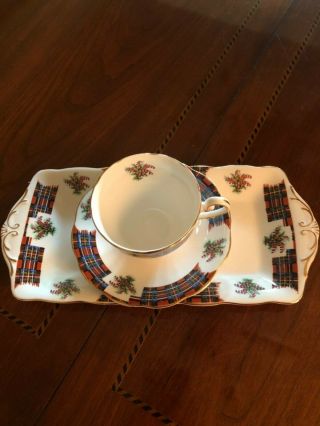 Royal Standard Bonnie Scotland 3 Pc Clan Stewart Sandwich Tray And Cup And Sauce