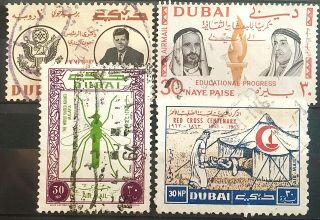 Dubai Uae Jf Kennedy Politics Red Cross Arabic Islam Old Stamps 12100720