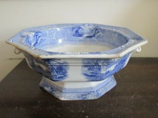 Antique Ironstone Blue W.  Adams Navarino Staffordshire Handled Pedestal Bowl