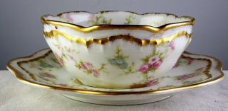 Haviland Limoges Cup (handleless) & Saucer Antique Porcelain Double Gold Floral
