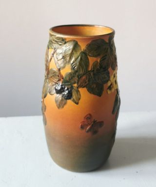 Vintage P.  Ipsen Pottery Vase With Butterflies And Berries Decoration 1930s
