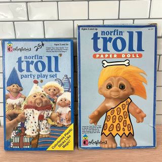 Norfin Troll Paper Doll Dress Up By Colorforms & Party Playset - Vintage 1992