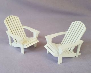 Pair Vintage Dollhouse Miniature Wooden Adirondack Chairs 1:12 Scale