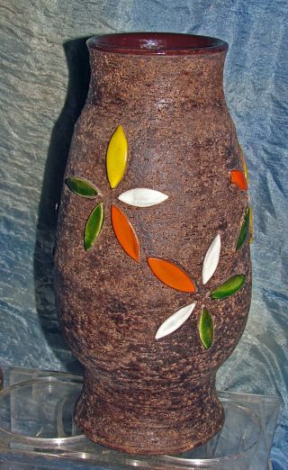 Mid Century Alvino Bagni Bitossi Raymor Pottery Vase Enameled Flowers Mcm Italy