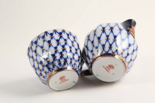 Lomonosov Imperial Russian VNTG Porcelain Cobalt Net Cream & Open Sugar Set 3