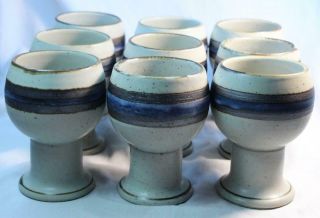 9 Vintage Otagiri Horizon Goblet Glass Cup Drinking Blue Stripe Japan Pottery
