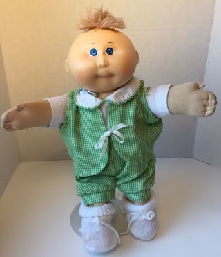 1985 Cabbage Patch Kids Preemie Doll Blue Eyes,  Tuft Of Hair,  Cpk Brand Clothes