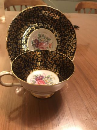 Paragon Cup And Saucer Rose Navy/black Gold Plated Fine Bone China 1950s.  A3044