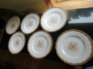 Antique D & C Limoges Fine China Plates.  Delinieres & Cie.  Real Gold Monograms,