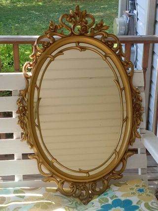 Vintage Syroco Homco.  Gold Oval Mirror Ornate Framed,  Retro Hollywood Regency