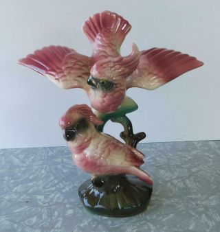 Maddux Of California Pink & Black Cockatoos Vtg Art Pottery Bird Figurine Statue