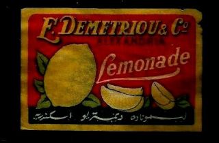 Egypt 1945 Collectables Old Label Lemonade Demetrious Co Alexandria 22
