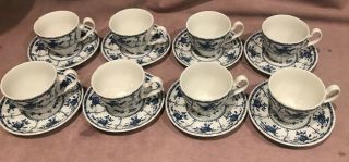 Set Of 8 Johnson Brothers Indies Tea Cups And Saucers Blue White England Exc