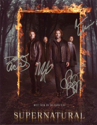 Supernatural Tv Series Hand Signed By Cast Of All 4 Photo 10x8