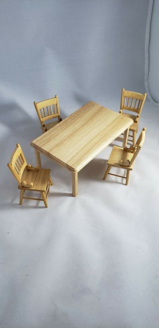 Wooden Dollhouse Miniature Dining Room Set Dining Table Chairs 1:12 5 Piece Set