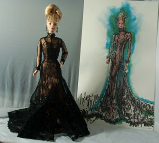 Nolan Miller Sheer Illusion 1998 Barbie Doll And Drawing Of Gown,  Doll