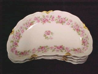 4 Antique HAVILAND LIMOGES Porcelain Crescent Bone Side Plates Pink Gold Daubs 3