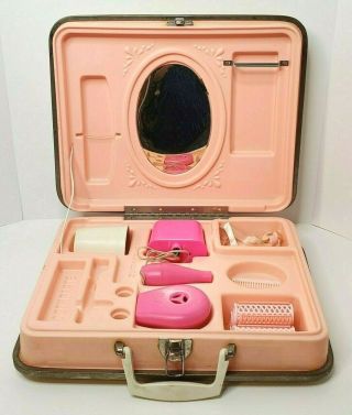 Vintage Barbie Vanity Hard Case 1973 Mattel Pink Curlers Hair dryer VIDEO 3