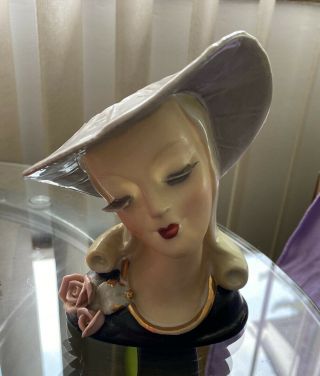 Vintage 6” Unmarked Lady Headvase Head Vase With Sassy Hat And Pouty Lips 3